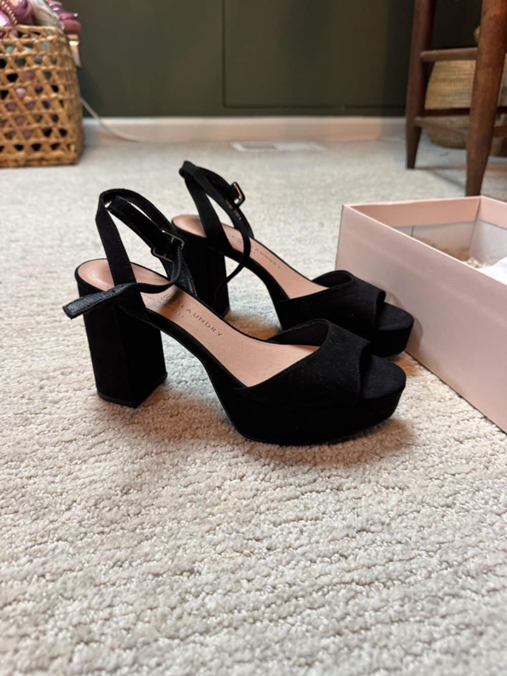 Chinese Laundry Black Suede Platform Block Heel Sandals - Women's